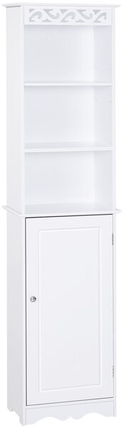 Homcom Mobiletto a Colonna Bagno in Legno con Decoro Intaglio Floreale Bianco 40 x 23 x 160|Aosom Italy|Aosom