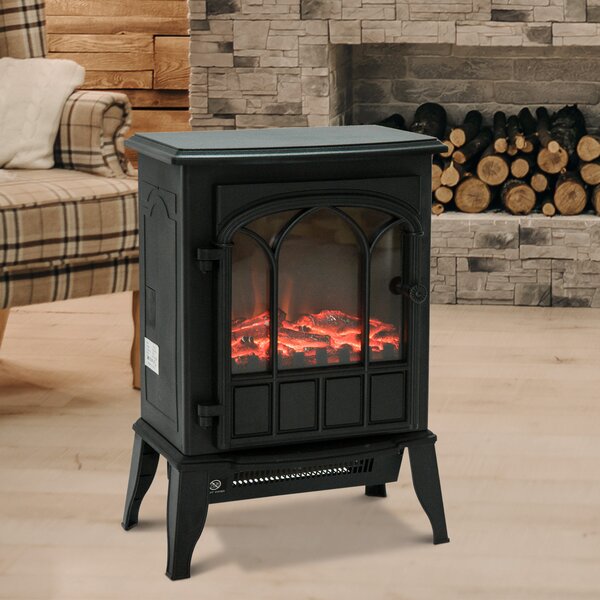 HOMCOM Camino da Terra Elettrico Potenza 1000W / 2000W con Effetto Fiamma Luminosità Regolabile Ferro e Vetro 39×23×56.5cm|Aosom