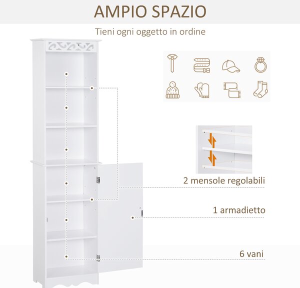 Homcom Mobiletto a Colonna Bagno in Legno con Decoro Intaglio Floreale Bianco 40 x 23 x 160|Aosom Italy|Aosom