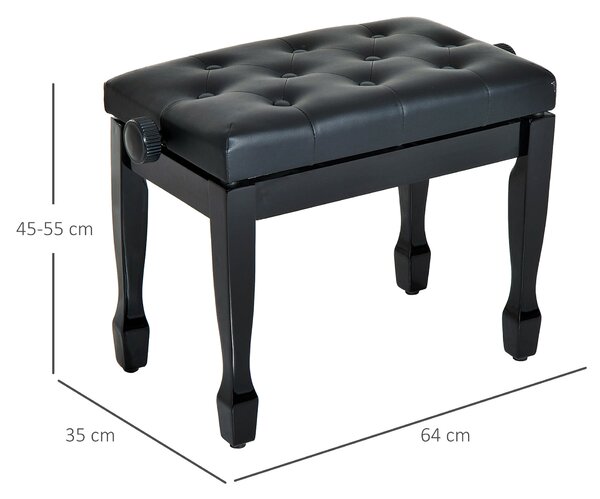 HOMCOM Sgabello Panca per Pianoforte con Altezza Regolabile 45-55cm, in Legno e Similpelle Sgabelli Imbottiti Nera