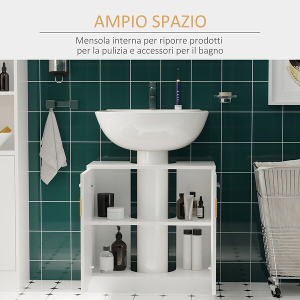 Kleankin Mobile Moderno Sotto Lavabo Bagno per nascondere tubi idraulici, Sottolavandino con Antine in Legno Bianco, 60x30x60.5cm|Aosom Italy