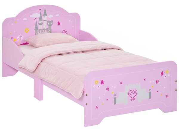 HOMCOM Letto per Bambini con Spondine di Sicurezza in Legno per Cameretta, Lettino per Bimbi da 3-6 Anni, 143x73x60cm, Rosa|Aosom
