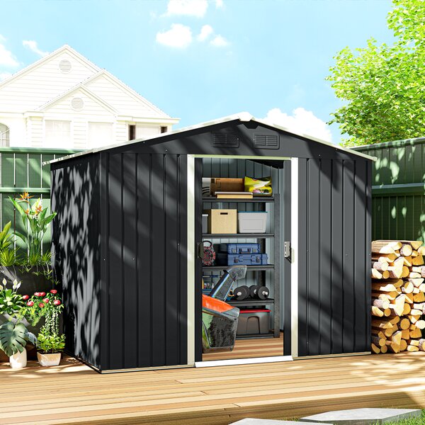 Outsunny Casetta da Giardino con 2 Porte Scorrevoli e 4 Prese d'Aria, Capanno porta attrezzi in Acciaio, 236x174x190cm, Grigio | Aosom Italy