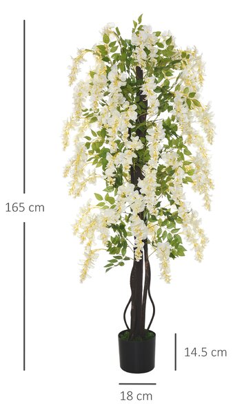 Outsunny Pianta Artificiale Glicine Bianco Finto con Vaso per Interni ed Esterni, Bianco e Verde Diametro 24 x 165cm|Aosom