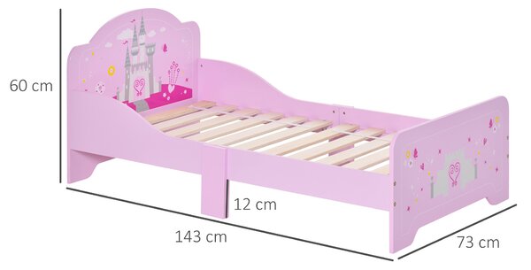 HOMCOM Letto per Bambini con Spondine di Sicurezza in Legno per Cameretta, Lettino per Bimbi da 3-6 Anni, 143x73x60cm, Rosa|Aosom