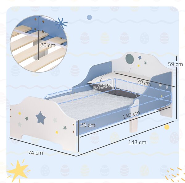 HOMCOM Letto Basso per Bambini +3 Anni con Sponde, Lettino Blu e Bianco,Atrezzatura Stanza per Bambino 143 x 74 x 59 cm|Aosom