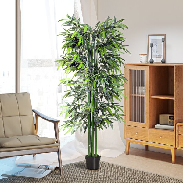 Outsunny Albero di Bambù Artificiale Alta Decorazione per Casa e Ufficio in Vaso da 180cm per Interni ed Esterni Verde Naturale|Aosom