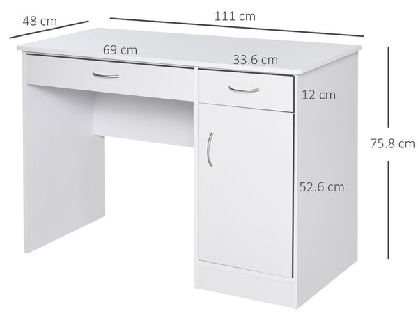 HOMCOM Scrivania Moderna per PC e Computer con 2 Cassetti e 1 Armadietto per Ufficio o Camera in Legno Bianco|Aosom