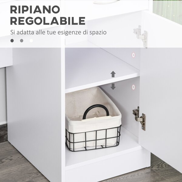 HOMCOM Scrivania Moderna per PC e Computer con 2 Cassetti e 1 Armadietto per Ufficio o Camera in Legno Bianco|Aosom