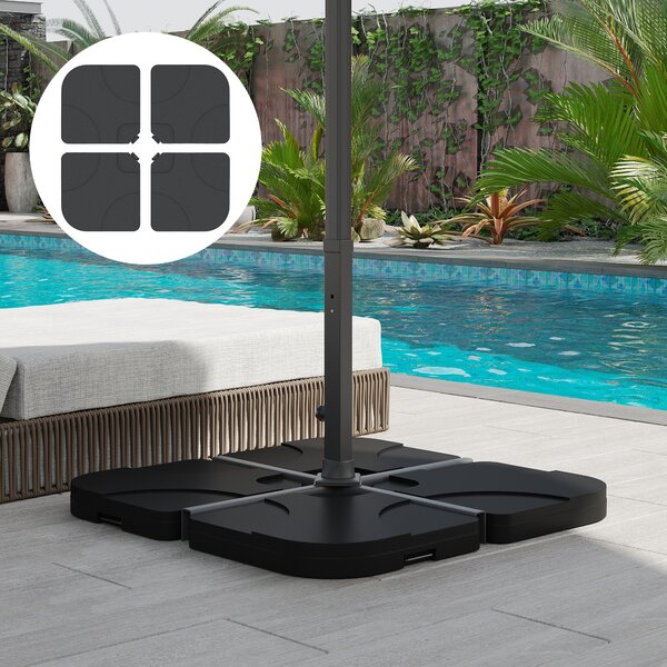 Outsunny Base per Ombrellone in Plastica, Set 4 Pezzi Riempibili con Acqua o Sabbia, 50x50x7.5cm per Pezzo | Aosom