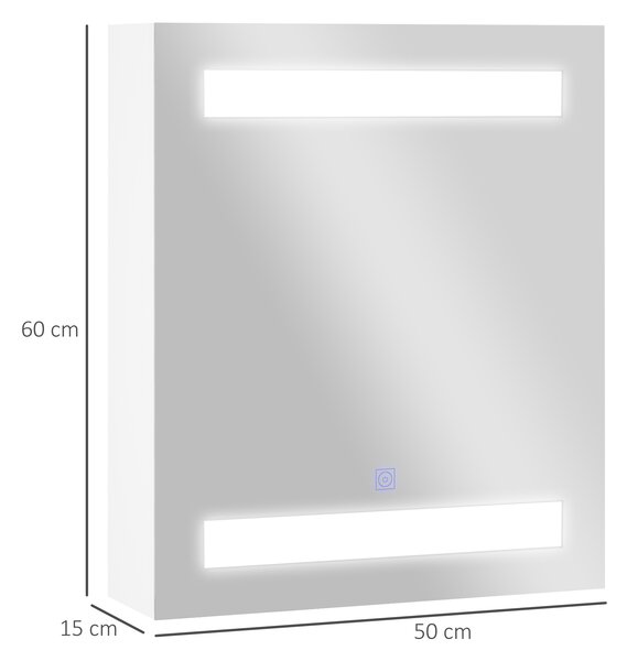 Mobile da bagno con specchio, design moderno con luci a LED, 3 Ripiani Interni e Cerniere ammortizzate, 60 x 50 x 15cm, Bianco| Aosom Italy