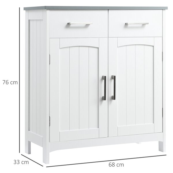 Kleankin Mobile Bagno Salvaspazio Slim con 2 Ante, Mobiletto con 2 Cassetti e Ripiano Regolabile in MDF, 68x33x76cm, Bianco|Aosom Italy