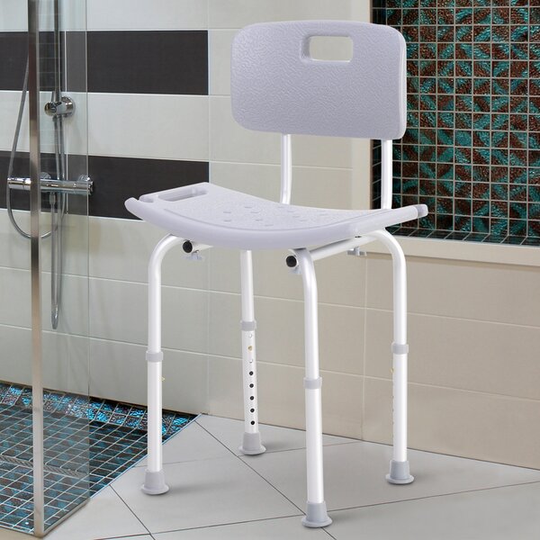 HOMCOM Sedia da Doccia per Bagno in Alluminio e Plastica Altezza Regolabile 8 Livelli 71-88cm Piedini Antiscivolo|Aosom