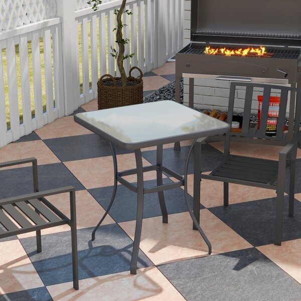 Outsunny Tavolino da Giardino in Metallo Nero, Piano in Vetro Temperato, Design Elegante, 68.5x68.5x84cm - Perfetto per Esterni|Aosom
