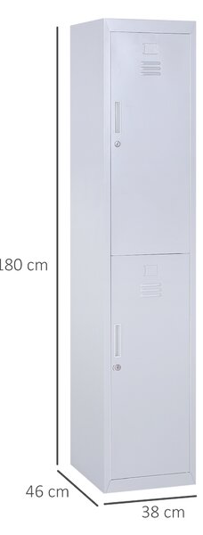 Vinsetto Armadietto Guardaroba in Acciaio 4 Ripiani 2 Porte con Chiusura di Sicurezza, Grigio, 38x46x180cm|Aosom
