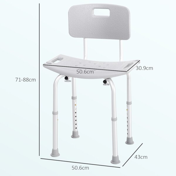 HOMCOM Sedia da Doccia per Bagno in Alluminio e Plastica Altezza Regolabile 8 Livelli 71-88cm Piedini Antiscivolo|Aosom