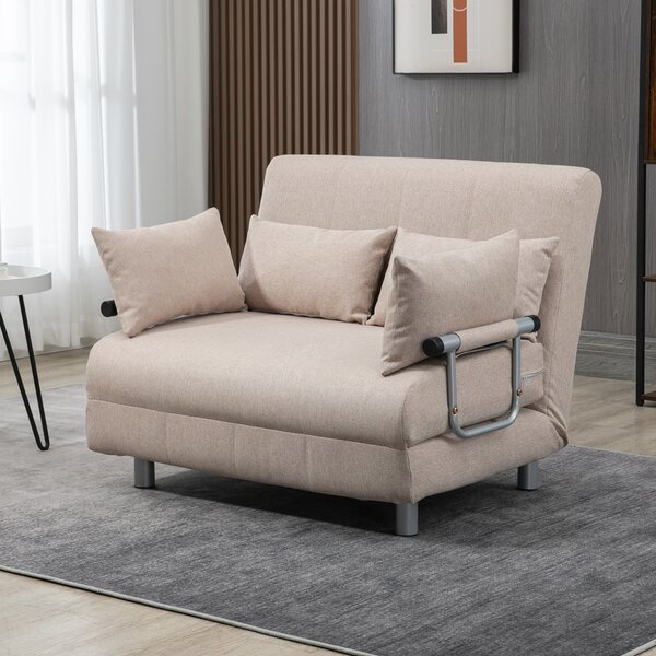 HOMCOM Divano Letto 2 Posti 3 in 1 Convertibile in Poltrona Reclinabile con Schienale Regolabile su 5 Livelli e 4 Cuscini Imbottiti, 102x82x81 cm, Beige | Aosom Italy