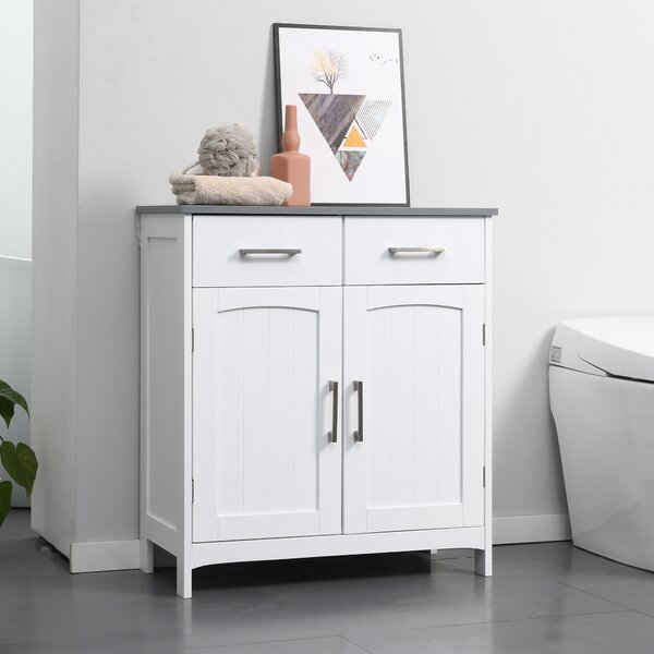 Kleankin Mobile Bagno Salvaspazio Slim con 2 Ante, Mobiletto con 2 Cassetti e Ripiano Regolabile in MDF, 68x33x76cm, Bianco|Aosom Italy