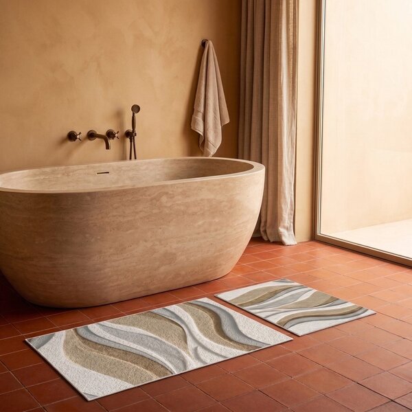Set di tappetini per il bagno beige 2 pz 60x100 cm – Foutastic