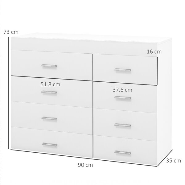 Homcom Cassettiera con 8 Cassetti per Casa e Ufficio in Legno, per Soggiorno Camera da Letto Corridoio Verticale Bianco|Aosom