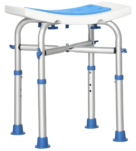 HOMCOM Sgabello per Doccia in Alluminio con Altezza Regolabile e Piedini Antiscivolo a Ventosa, Blu|Aosom