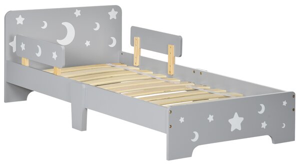 ZONEKIZ Letto per Bambini 3-6 Anni con Motivi a Stelle e Luna in Pannelli di MDF e Truciolato, 143x76x49 cm, Grigio e color Legno|Aosom
