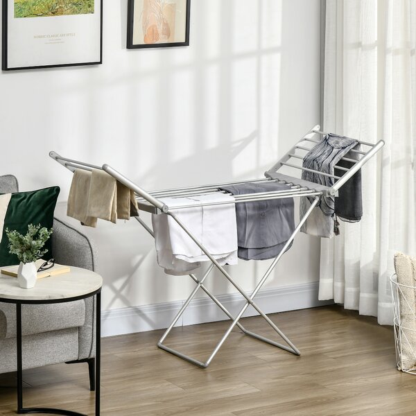 HOMCOM Stendino Elettrico Riscaldato Salvaspazio in Alluminio Pieghevole per Asciugatura Veloce e Comoda 144x53x96cm Argento|Aosom