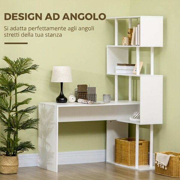 HOMCOM Scrivania Angolare Moderna in Truciolato con Ripiano a 4 Livelli per Ufficio e Studio, 120x80x176 cm, Bianco|Aosom