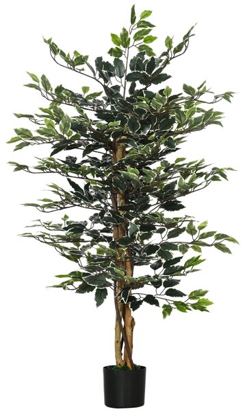 HOMCOM Pianta Artificiale di Fico da 130 cm a 702 Foglie e 3 Tronchi con Vaso Ø15x12.5 cm, per Interni ed Esterni, Verde e Bianco|Aosom