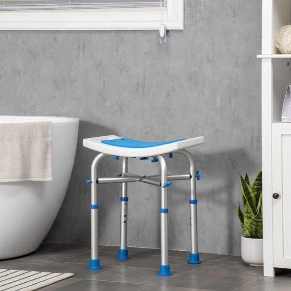 HOMCOM Sgabello per Doccia in Alluminio con Altezza Regolabile e Piedini Antiscivolo a Ventosa, Blu|Aosom
