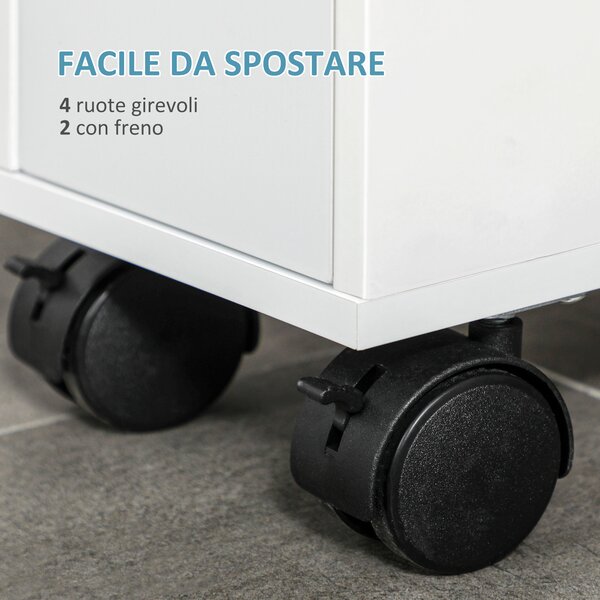 Kleankin Mobiletto Bagno Salvaspazio con 4 Ruote, 2 Cassetti e Ripiano aperto, 16x49.5x66cm, Bianco|Aosom