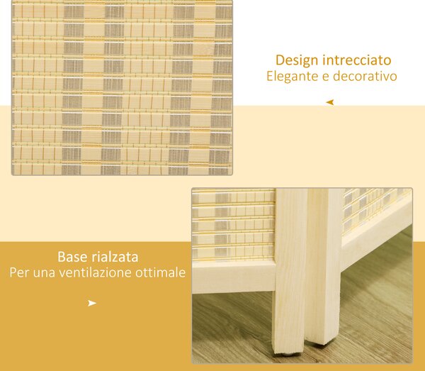 HOMCOM Paravento da Interno a 4 Ante Pieghevole in Legno e Bambù Altezza 180cm, Colore Naturale|Aosom