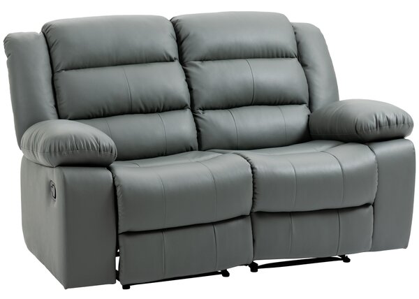 HOMCOM Divano 2 Posti Reclinabile di 135° e Imbottito con Schienale Diviso e Poggiapiedi Incluso, in Pelle PVC e Acciaio, 168x93x102 cm, Grigio|Aosom