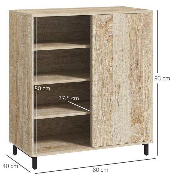 HOMCOM Scarpiera a 4 Livelli in Truciolato e Acciaio con Ripiani Regolabili, Anta Scorrevole, max 12 Paia, 80x40x93 cm, Color Legno | Aosom Italy
