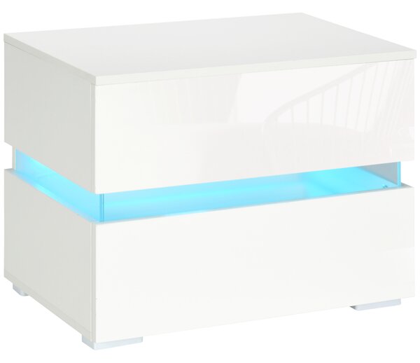 HOMCOM Comodino Multifunzionale con 2 cassetti e LED incorporata, 4 Modalità di luce e 16 colori, in Truciolato, 60x39x47cm, Bianco|Aosom Italy
