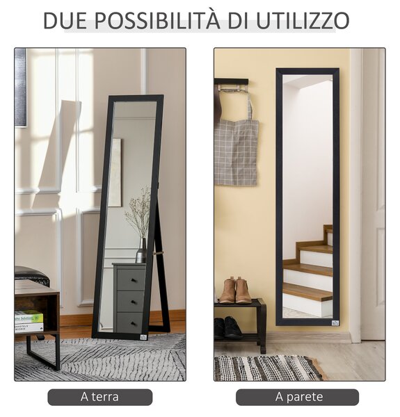 HOMCOM Specchio da Terra e Parete con Supporto Richiudibile in MDF Nero per Arredo Casa e Ufficio Design Elegante e Moderno|Aosom