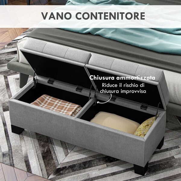 HOMCOM Cassapanca Contenitore in Tessuto con Imbottitura Trapuntata e Cerniera, per Fondoletto e ingresso, 116x41x47cm, Grigio|Aosom Italy