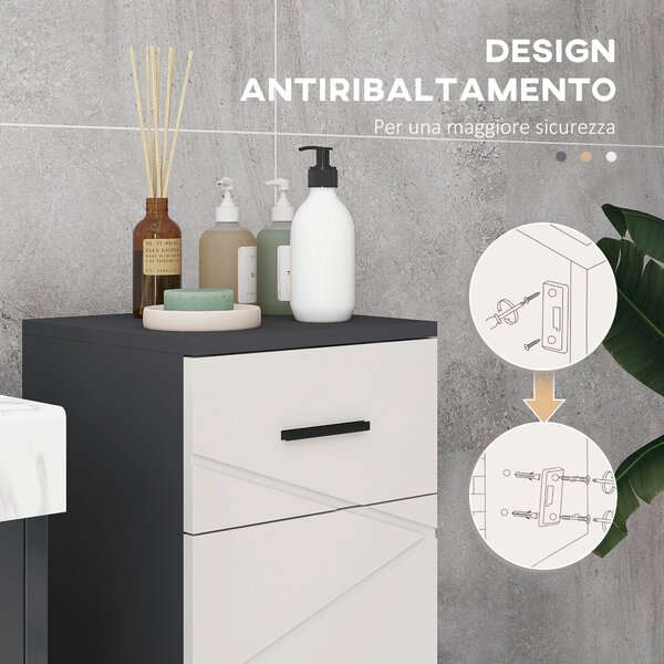 Kleankin Mobiletto Bagno in Truciolato con Cassetto e Armadietto a 2 Livelli Regolabili, 30x30x82 cm, Grigio|Aosom