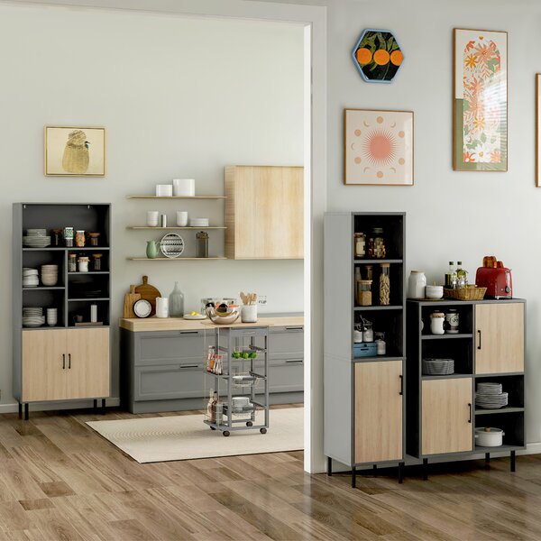 HOMCOM Carrello da Cucina Portafrutta con Ruote Cassetti Estraibili e 2 Portabottiglie, in Legno di Pino e Metallo, 47x37x83cm, bianca|Aosom Italy