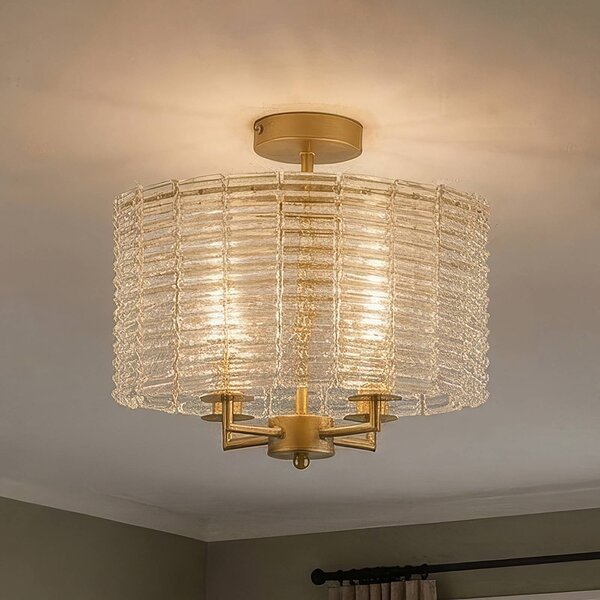 Searchlight Plafoniera soffitto Flute, dimmerabile, Ottone / Oro, Soggiorno / Sala da pranzo, Metallo, Plafoniera