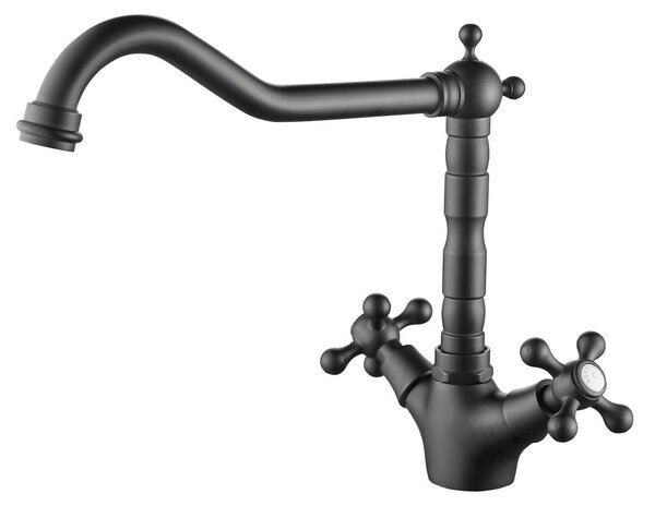 Aquanello Heritage Ascot: Miscelatore da cucina classico – Rubinetto nostalgico nero con bocchetta angolata, modello BL-4002-HA