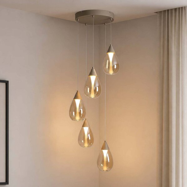 Searchlight Lampada a sospensione Pear, dimmerabile, Crema / Ambra, Soggiorno / Sala da pranzo, Metallo, Moderno, Lampada a sospensione