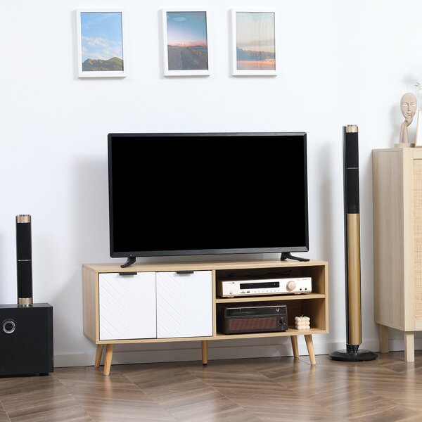 HOMCOM Mobile TV 46" max in Truciolato e Legno con 2 Ripiani Aperti e Armadietto, 110x39x48.8 cm|Aosom