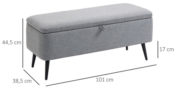 HOMCOM Panca Contenitore in Tessuto Effetto Velluto, per Camera, Soggiorno e Ingresso, 101x38.5x44.5 cm, Grigio