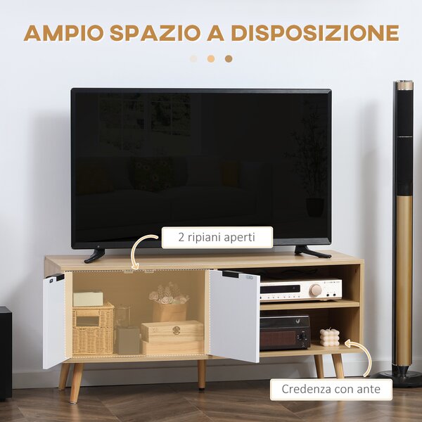 HOMCOM Mobile TV 46" max in Truciolato e Legno con 2 Ripiani Aperti e Armadietto, 110x39x48.8 cm|Aosom