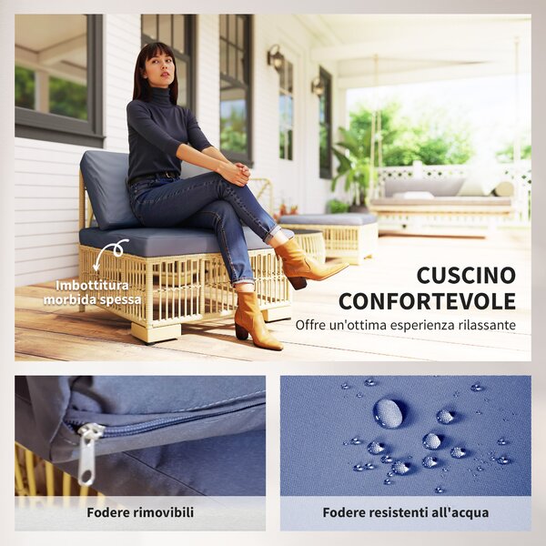 Outsunny Set Salotto in Rattan da Giardino con Divano Modulabile, Cuscini e Tavolino da Caffè, Grigio