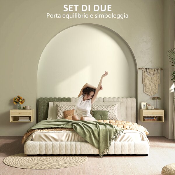 HOMCOM Set 2 Comodini con Cassetto e Ripiani Aperti in stile Nordico, in Truciolato e Rattan, 40x34x23 cm|Aosom