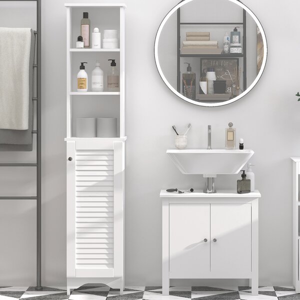 HOMCOM Colonna Bagno con Ripiano a 3 Livelli e Armadietto Chiuso, in MDF e Truciolato, 34x20x165 cm, Bianco|Aosom