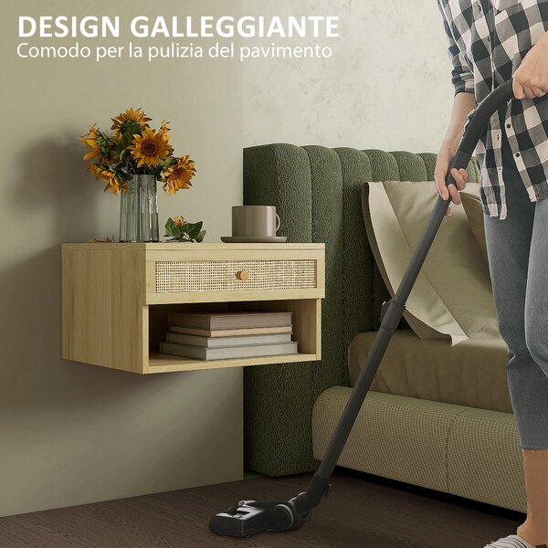HOMCOM Set 2 Comodini con Cassetto e Ripiani Aperti in stile Nordico, in Truciolato e Rattan, 40x34x23 cm|Aosom