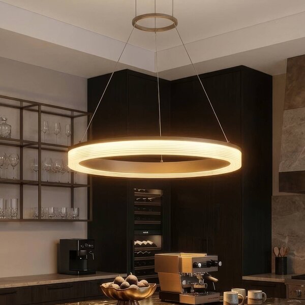 Searchlight Lampada a sospensione Lumen Rings, dimmerabile, Crema / Ambra, Soggiorno / Sala da pranzo, Metallo, Moderno, Lampada a sospensione